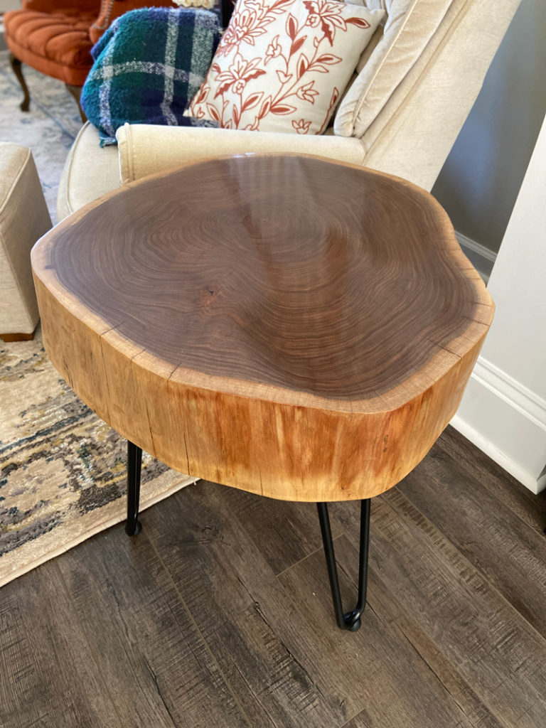 Live Edge, Black Walnut side table with hairpin legs