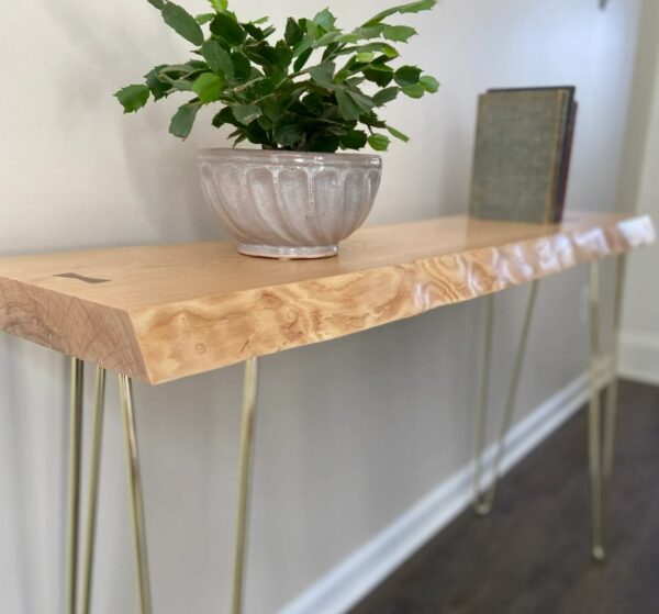 Live Edge White Oak Table with Gold Hairpin Legs