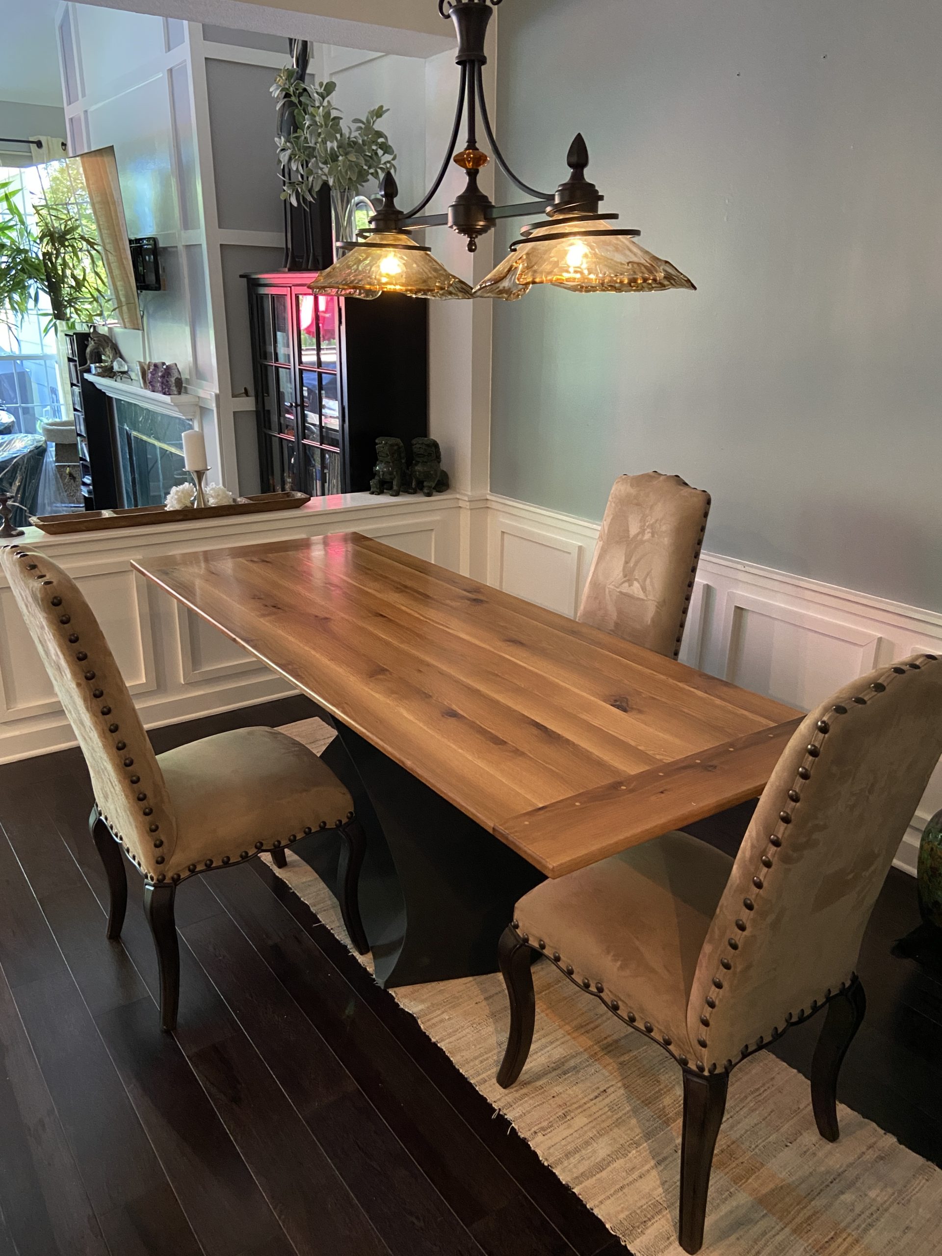 Custom table with bread boards and metal stand