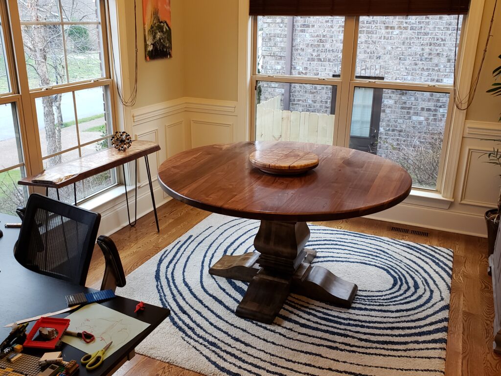 Round black walnut table